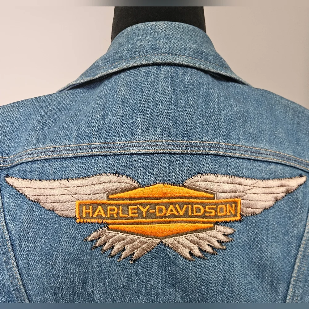 Wrangler Vintage 70s Cut-Off Denim Jacket Vest w/ Harley Davidson Vintage Patch - Picture 5 of 11